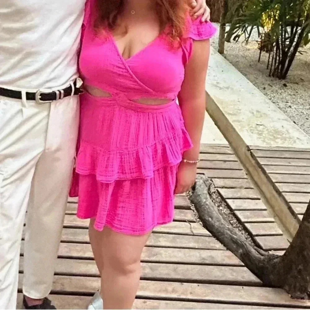 LoveShackFancy Audrina hot pink cut out dress